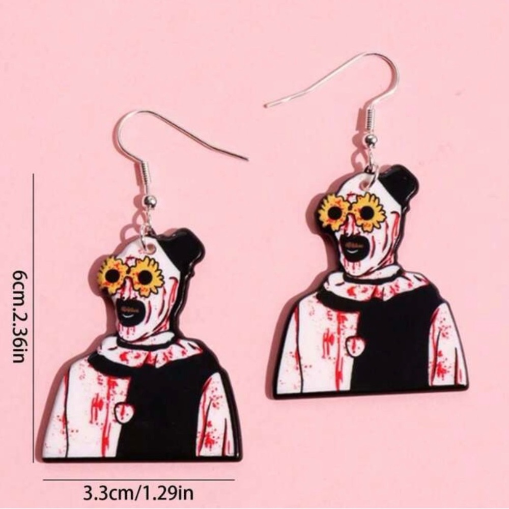 Horror Clown Earrings with Sunflower Eyes